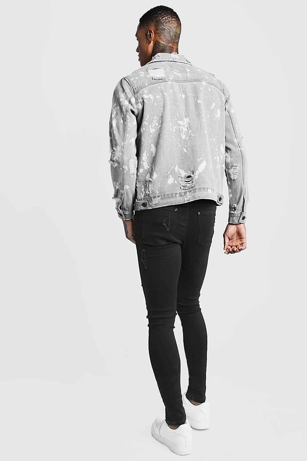 Ripped Denim Jacket With Bleach Effect | boohoo